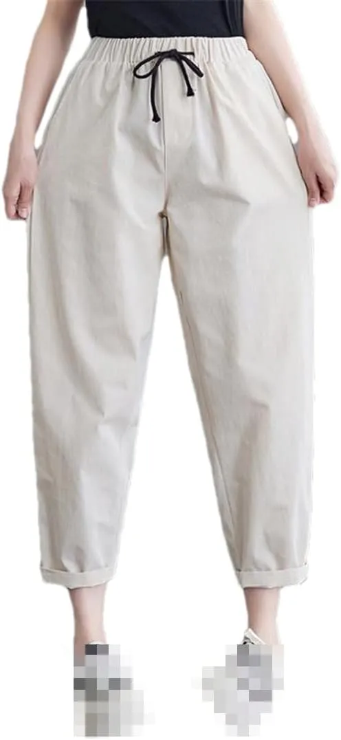 Deepsko Women's Cotton Cropped Loose Elastic Waist Spring Summer Harem Pants