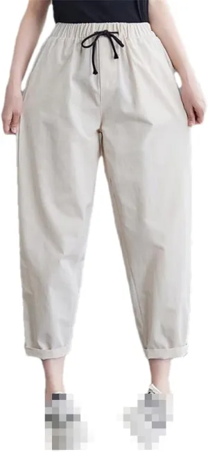 Deepsko Women's Cotton Cropped Loose Elastic Waist Spring Summer Harem Pants