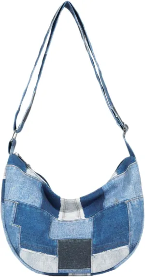 Denim Shoulder Bag Purses for Women Denim Hobo Bag Y2K Patchwork Denim Tote Bag Handbags