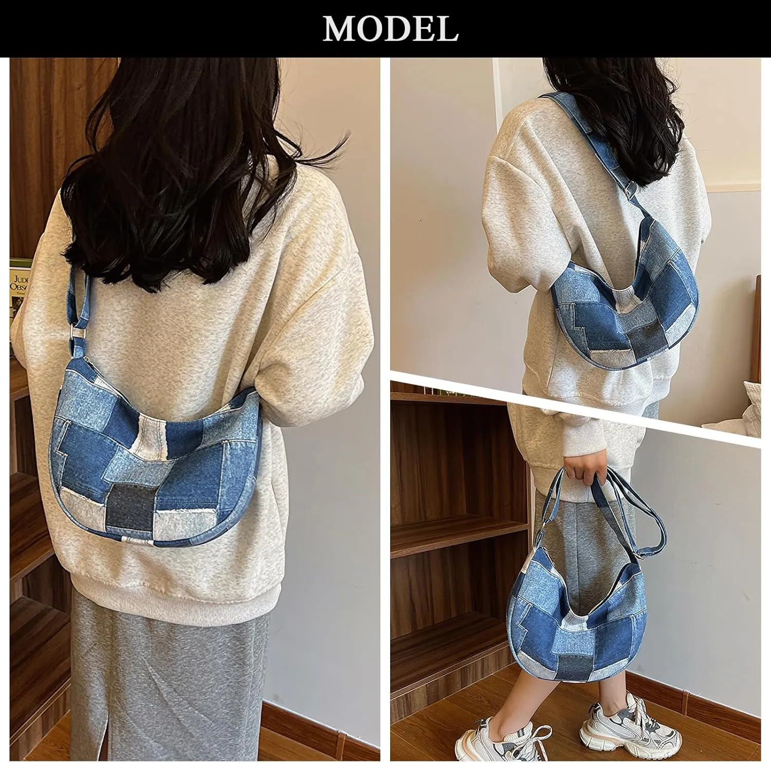 Denim Shoulder Bag Purses for Women Denim Hobo Bag Y2K Patchwork Denim Tote Bag Handbags