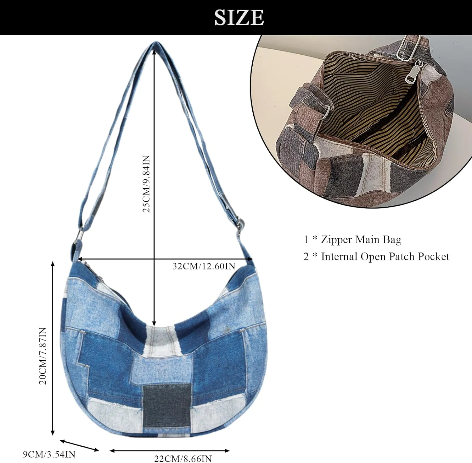 Denim Shoulder Bag Purses for Women Denim Hobo Bag Y2K Patchwork Denim Tote Bag Handbags