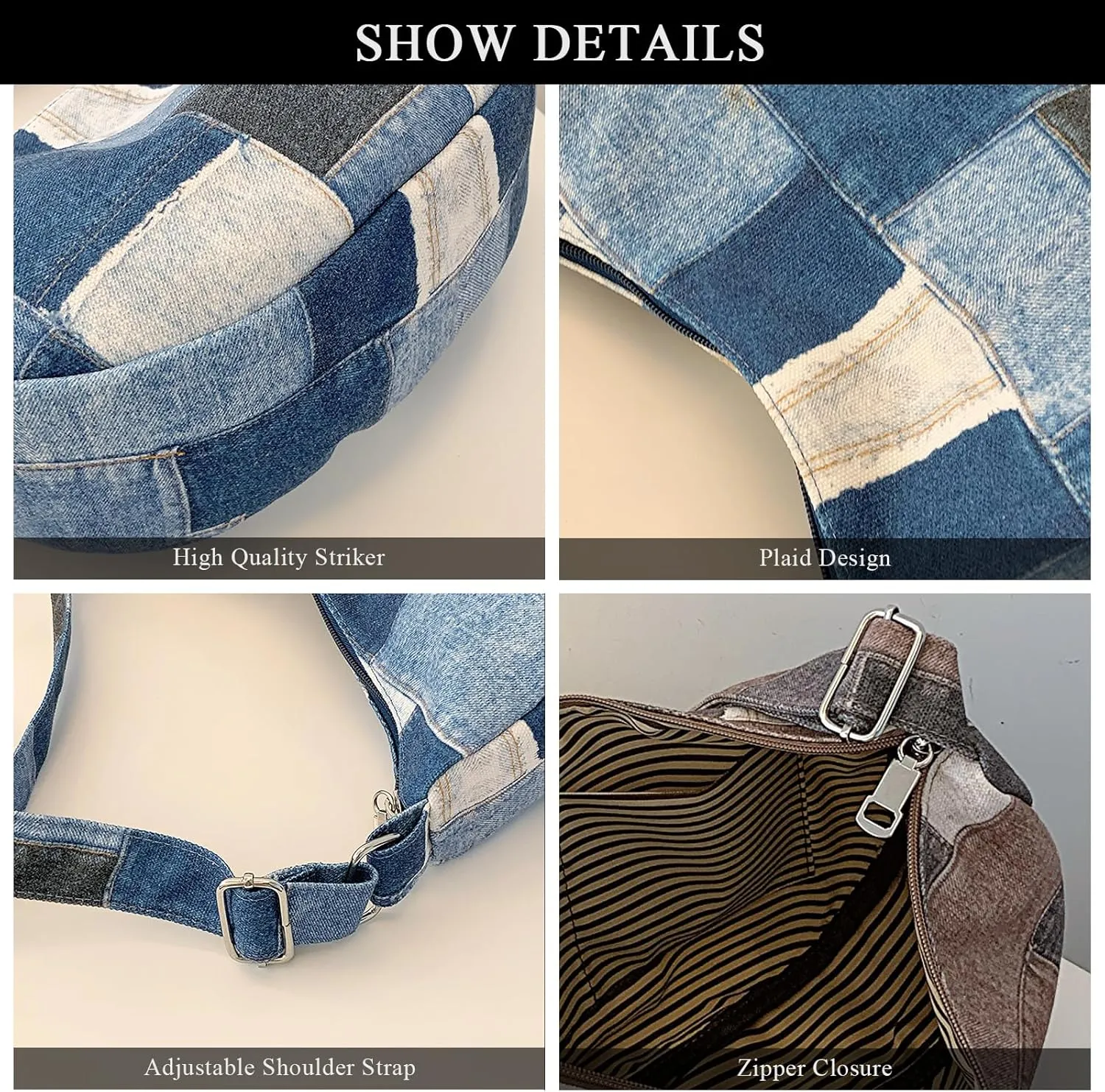 Denim Shoulder Bag Purses for Women Denim Hobo Bag Y2K Patchwork Denim Tote Bag Handbags