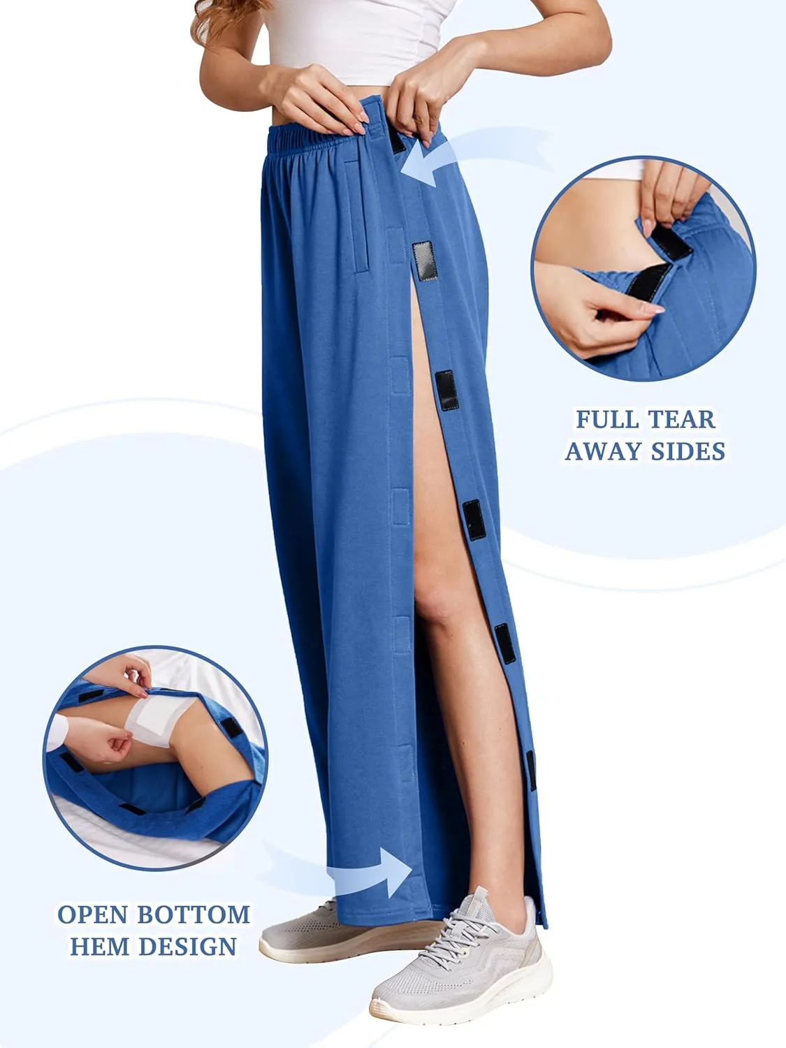 Deyeek Tear Away Pants for Women Side Snap Button Sweatpants Loose Fit Casual Post Surgery Adaptive Clothing with Pockets
