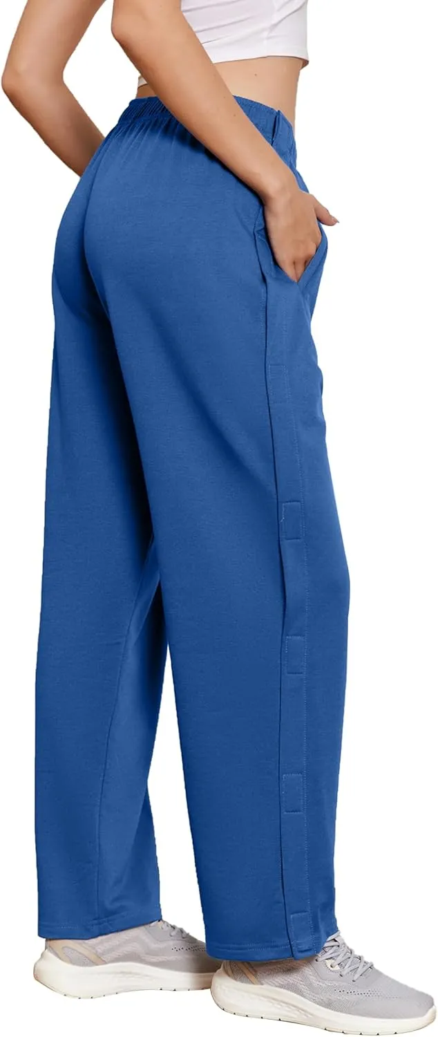Deyeek Tear Away Pants for Women Side Snap Button Sweatpants Loose Fit Casual Post Surgery Adaptive Clothing with Pockets
