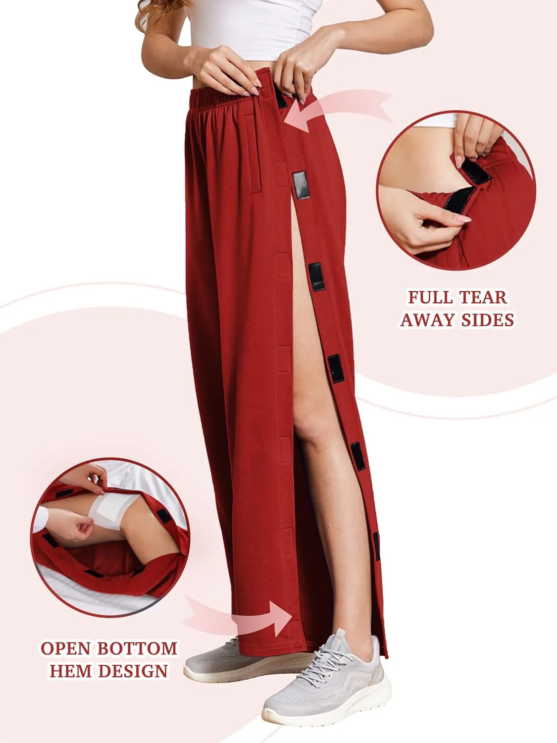 Deyeek Tear Away Pants for Women Side Snap Button Sweatpants Loose Fit Casual Post Surgery Adaptive Clothing with Pockets