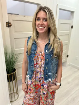 Distressed Denim Crop Vest