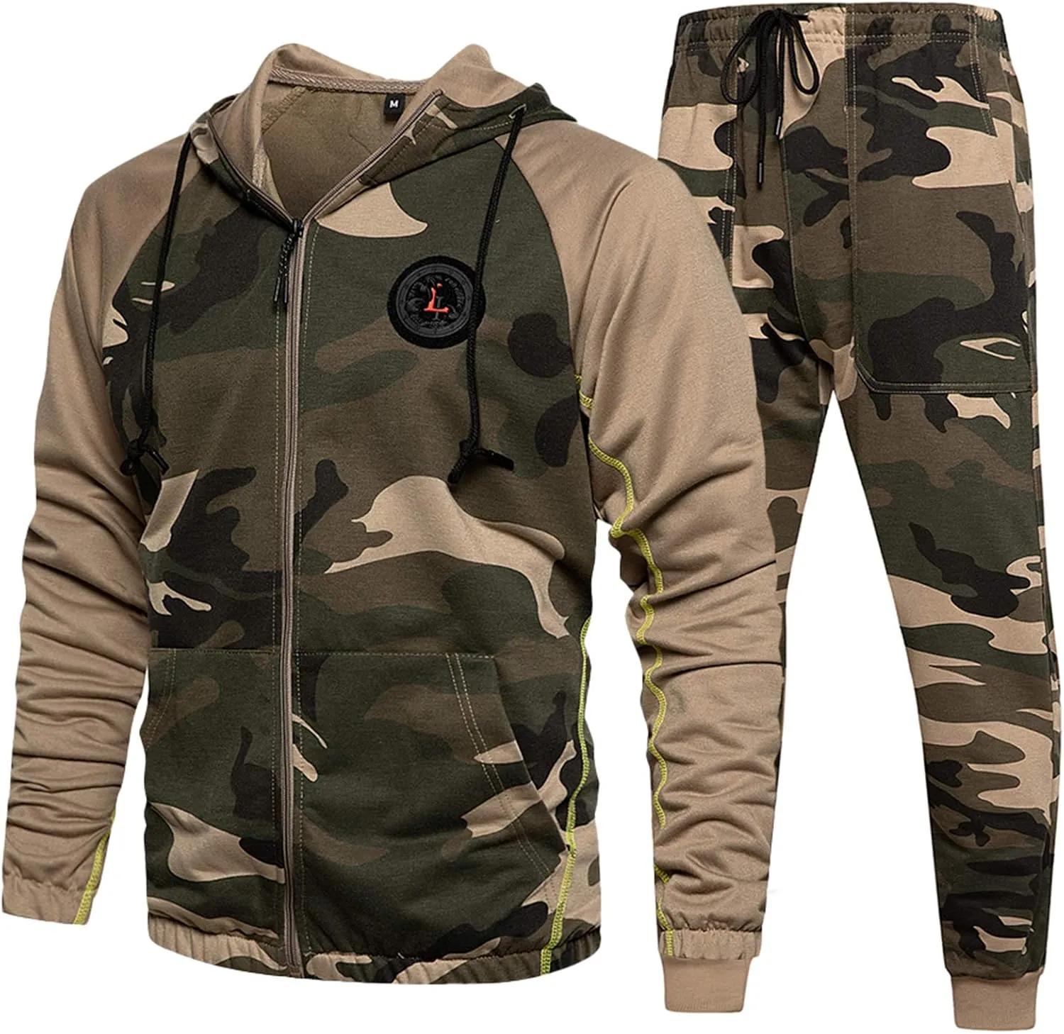 DUOFIER Men's Hooded Athletic Tracksuit Casual Full Zip Jogging SweatSuits