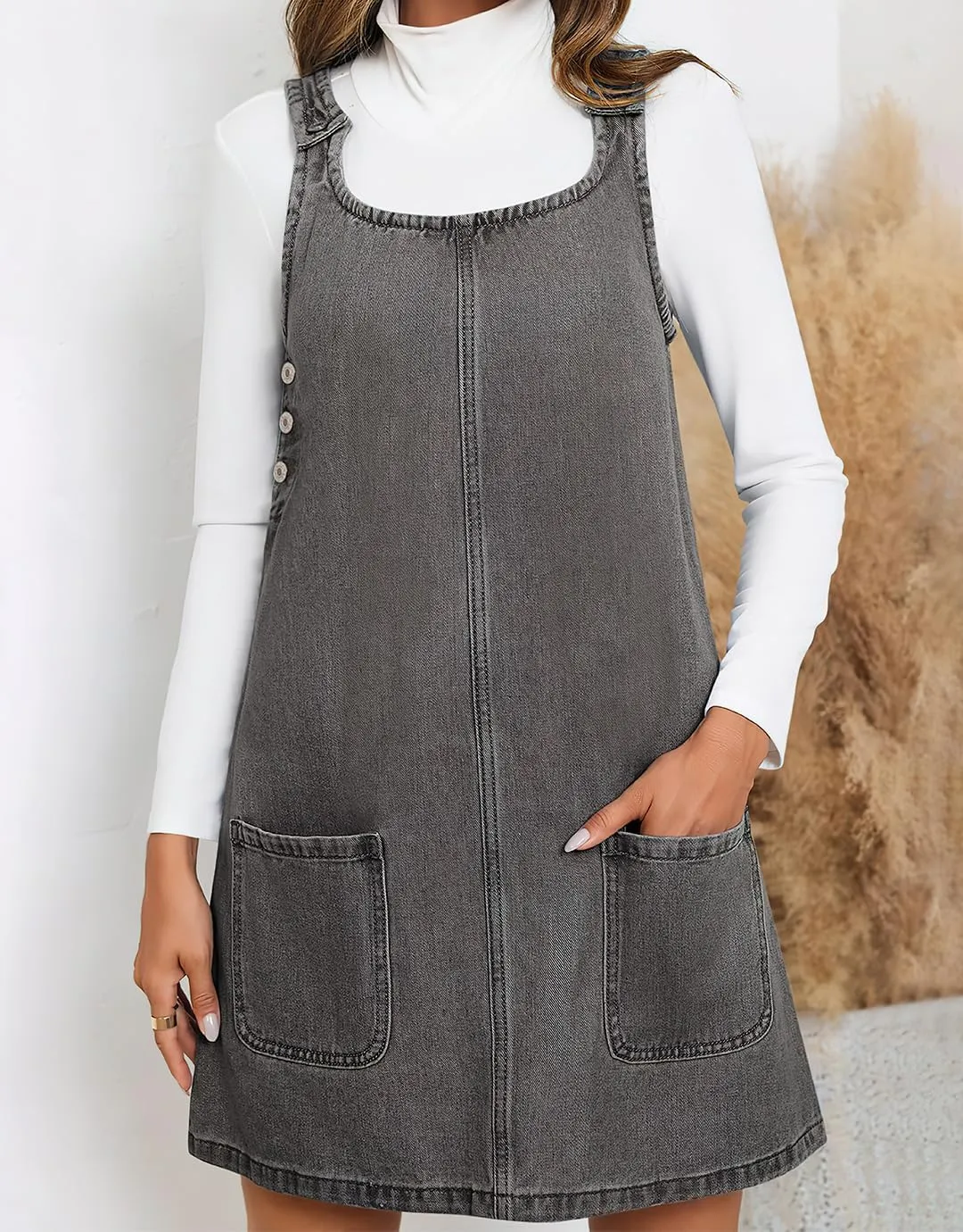 ebossy Women's Vintage Distressed Sleeveless Baggy Loose Denim Mini Dress with Pocket