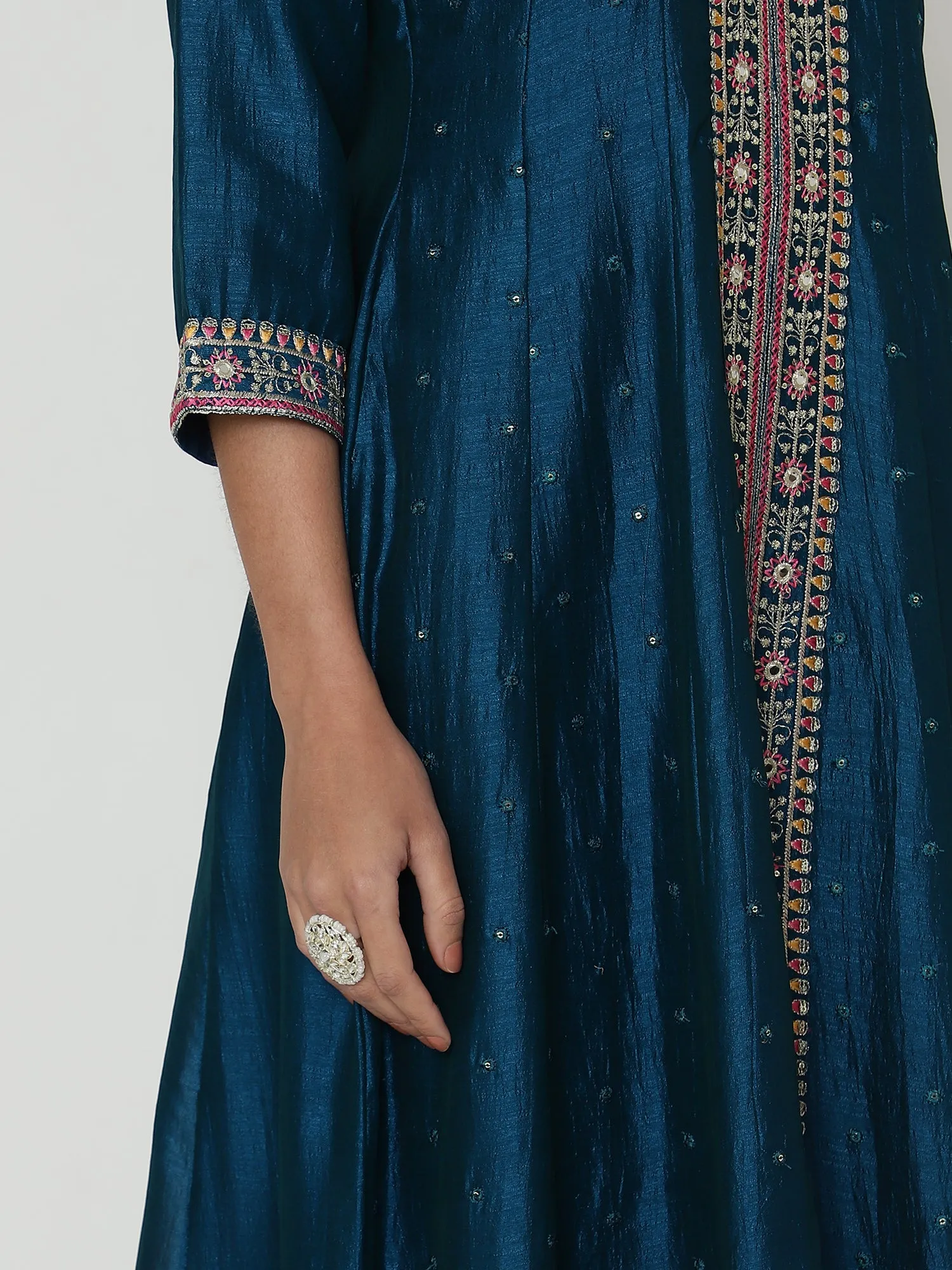 Elegant Blue Salwar Suit with Floral Embroidered Dupatta & Matching Pants