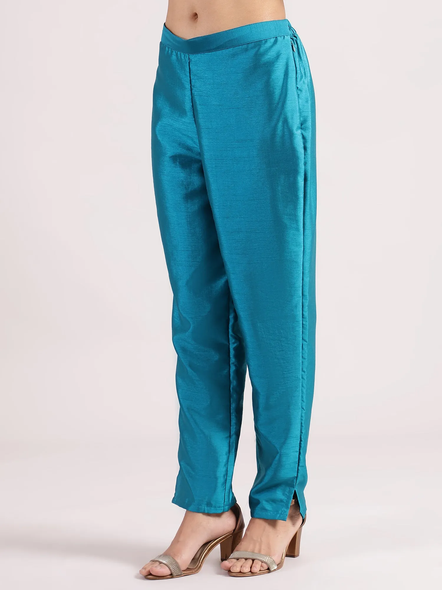 Elegant Turquoise Blue Banarasi Salwar with Floral Digital Print