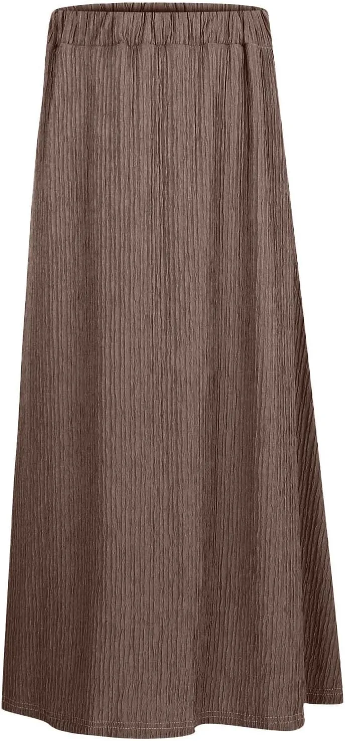 Elegant Women's High Waist Midi Skirt Vintage French Pleated A Line Flared Slimming Fashion Skirt Womens Weekend