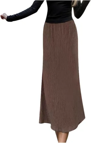 Elegant Women's High Waist Midi Skirt Vintage French Pleated A Line Flared Slimming Fashion Skirt Womens Weekend