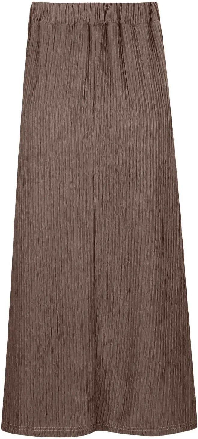 Elegant Women's High Waist Midi Skirt Vintage French Pleated A Line Flared Slimming Fashion Skirt Womens Weekend