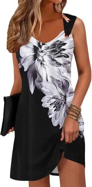 ETCYY Summer Dresses for Women 2025 Vacation Beach Cover Ups Swimsuit Sleeveless Sundresses Casual Loose Tank Sun Dresses