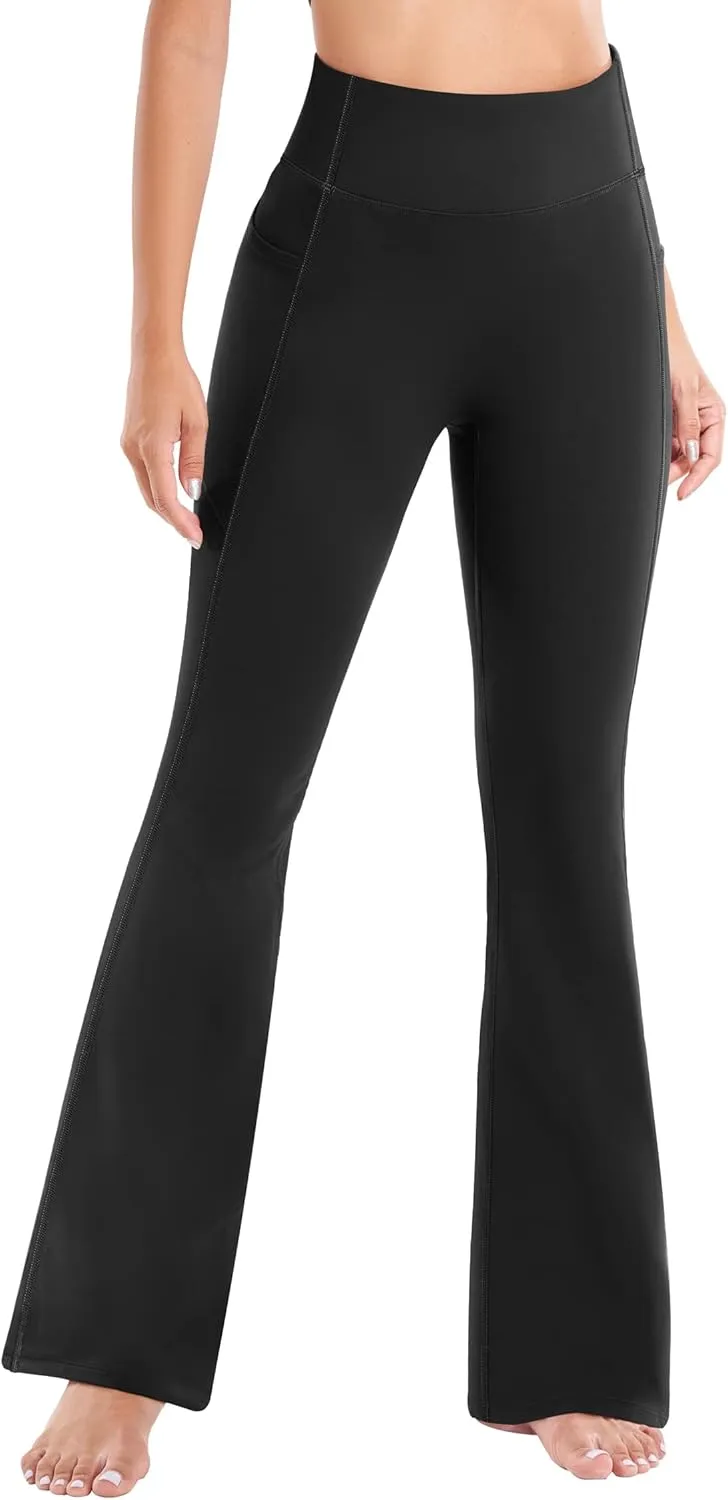 Ewedoos Fleece Lined Pants Women Thermal Yoga Pants with Pockets High Waist Warm Pants Winter Flare Leggings for Women