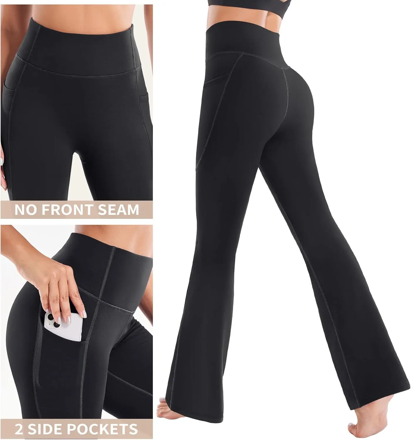 Ewedoos Fleece Lined Pants Women Thermal Yoga Pants with Pockets High Waist Warm Pants Winter Flare Leggings for Women