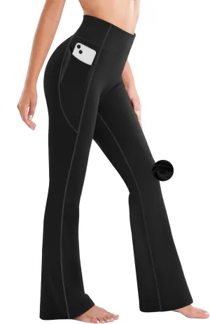 Ewedoos Fleece Lined Pants Women Thermal Yoga Pants with Pockets High Waist Warm Pants Winter Flare Leggings for Women