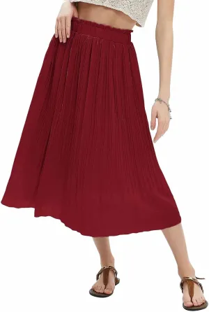 EXLURA Womens High Waist Polka Dot Pleated Maxi Skirt Midi Swing Skirt Beach Vacation Cruise Outfits with Pockets