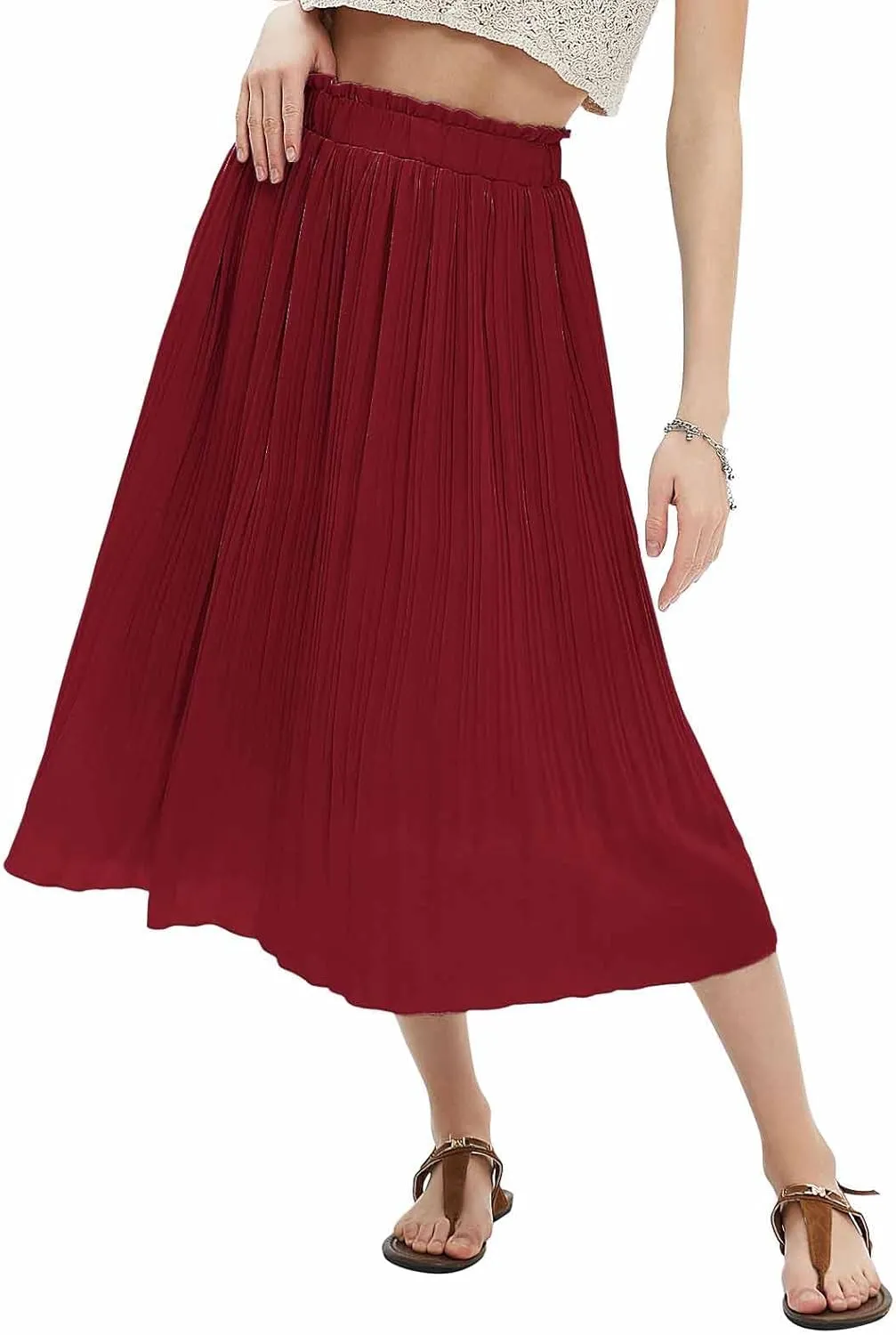 EXLURA Womens High Waist Polka Dot Pleated Maxi Skirt Midi Swing Skirt Beach Vacation Cruise Outfits with Pockets