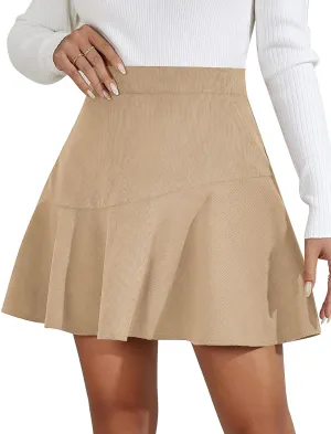 FEOYA Women's Faux Suede Split High Waist Mini Skirt Leather Skirt for Winter Fall Spring