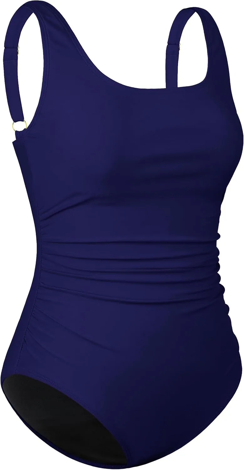 Firpearl Underwire Swimsuits for Women Ruched Tummy Control Long Torso One Piece Bathing Suits Push Up Modest Swimwear