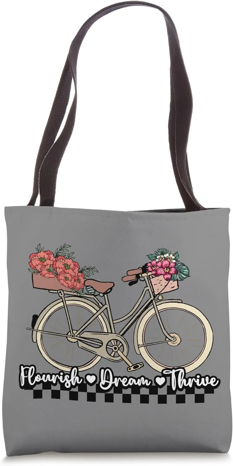 Flourish Dream Thrive Subtle Flowers Resist Floral Bike Tote Bag
