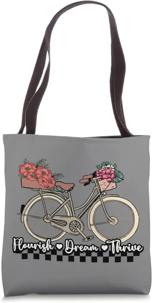 Flourish Dream Thrive Subtle Flowers Resist Floral Bike Tote Bag