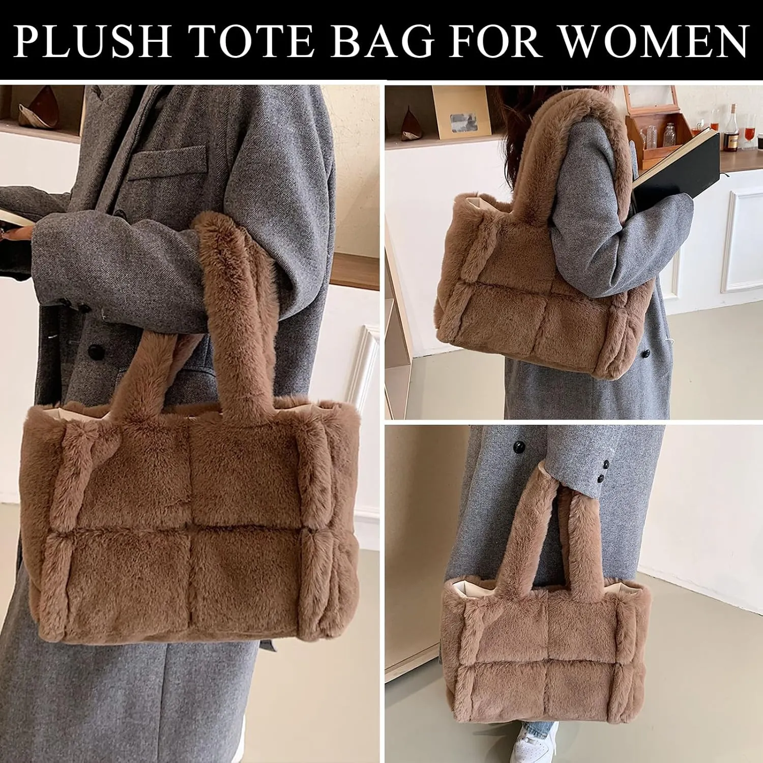 Fluffy Tote Bags Winter Furry Purse for Women Y2K Faux Fur Bag Fuzzy Shoulder Handbag