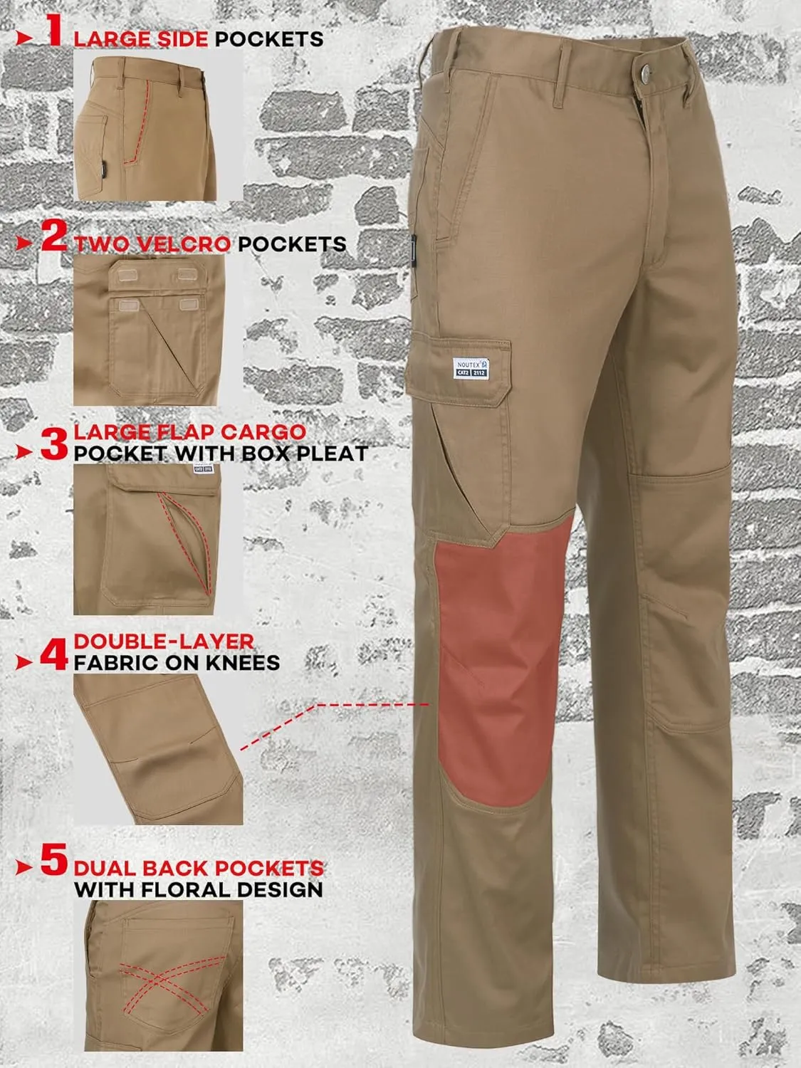 FR Ristop Pants for Men 6.5oz Flame Resistant Pants (2112& CAT2) 6-Pockets with Double Reinforced Knees