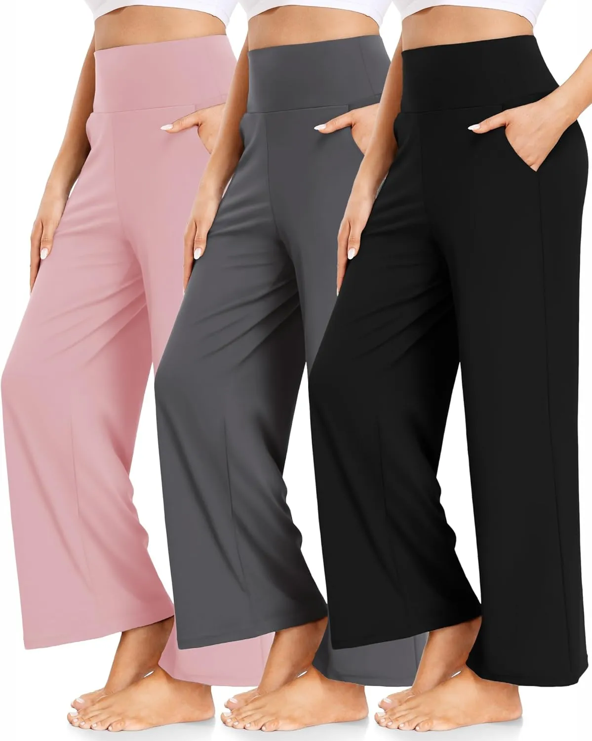 FULLSOFT 3 Pack Women's Wide Leg Yoga Pants Comfy Loose Sweatpants High Waisted Lounge Casual Pants with Pockets