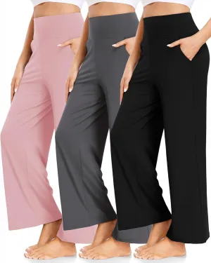 FULLSOFT 3 Pack Women's Wide Leg Yoga Pants Comfy Loose Sweatpants High Waisted Lounge Casual Pants with Pockets