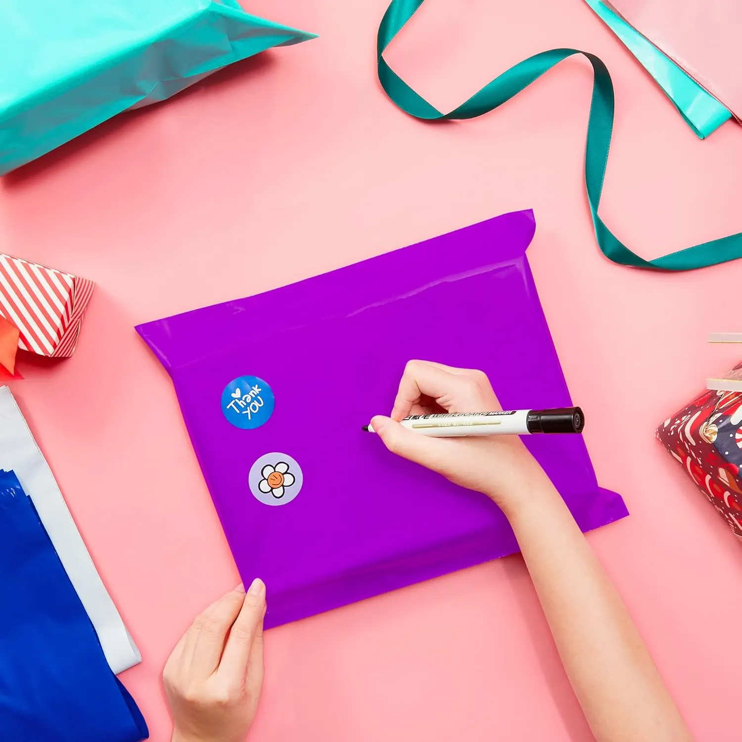 Fuxury12X15.5" 100Pcs Poly Mailers Bags for Small Business, Waterproof Plastic Shipping Bags for Clothing, Self Seal Tear-proof Mailing Envelopes Bulk- Purple