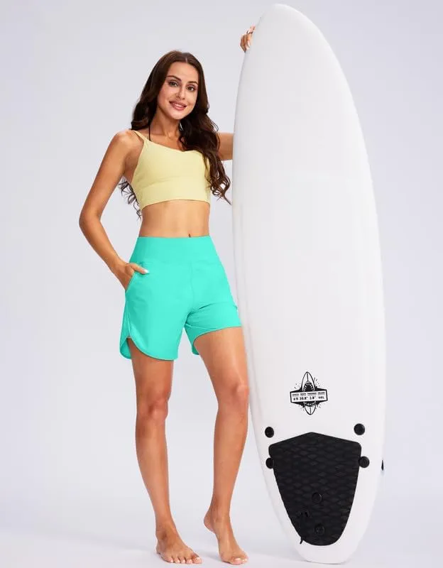 G Gradual Women's 5" High Waisted Swim Board Shorts Quick Dry UPF 50  Swimming Beach Shorts for Women with Liner Pockets