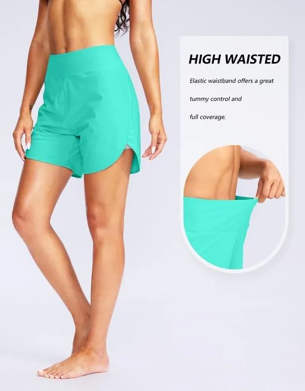 G Gradual Women's 5" High Waisted Swim Board Shorts Quick Dry UPF 50  Swimming Beach Shorts for Women with Liner Pockets