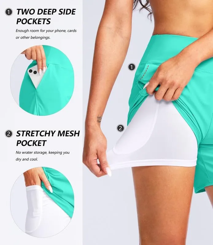 G Gradual Women's 5" High Waisted Swim Board Shorts Quick Dry UPF 50  Swimming Beach Shorts for Women with Liner Pockets