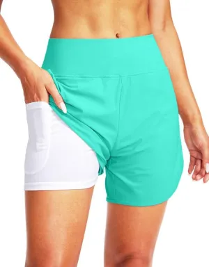 G Gradual Women's 5" High Waisted Swim Board Shorts Quick Dry UPF 50  Swimming Beach Shorts for Women with Liner Pockets
