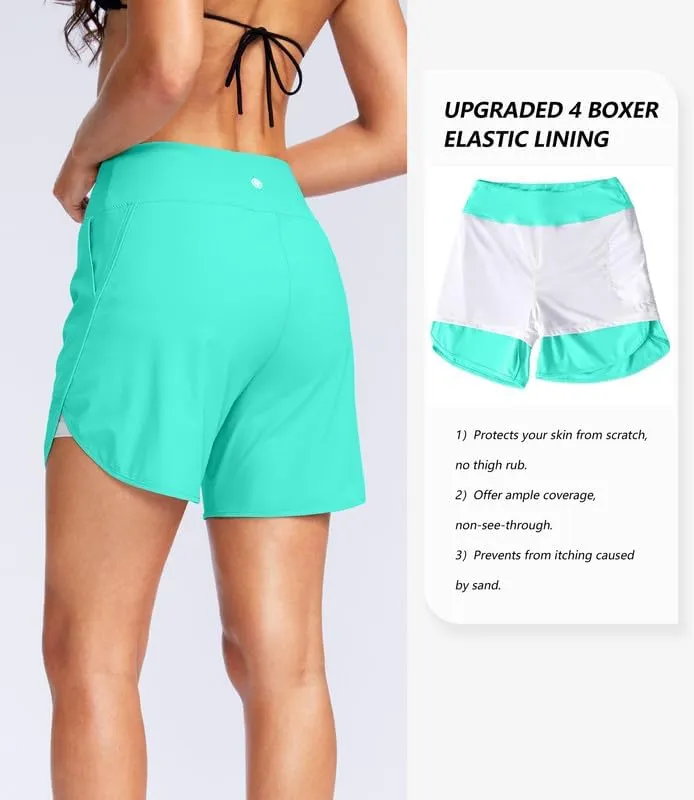 G Gradual Women's 5" High Waisted Swim Board Shorts Quick Dry UPF 50  Swimming Beach Shorts for Women with Liner Pockets