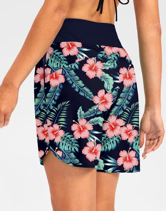 G Gradual Women's 7" Quick Dry High Waisted Swim Board Shorts with Zipper Pockets UPF 50  Beach Shorts for Women with Liner