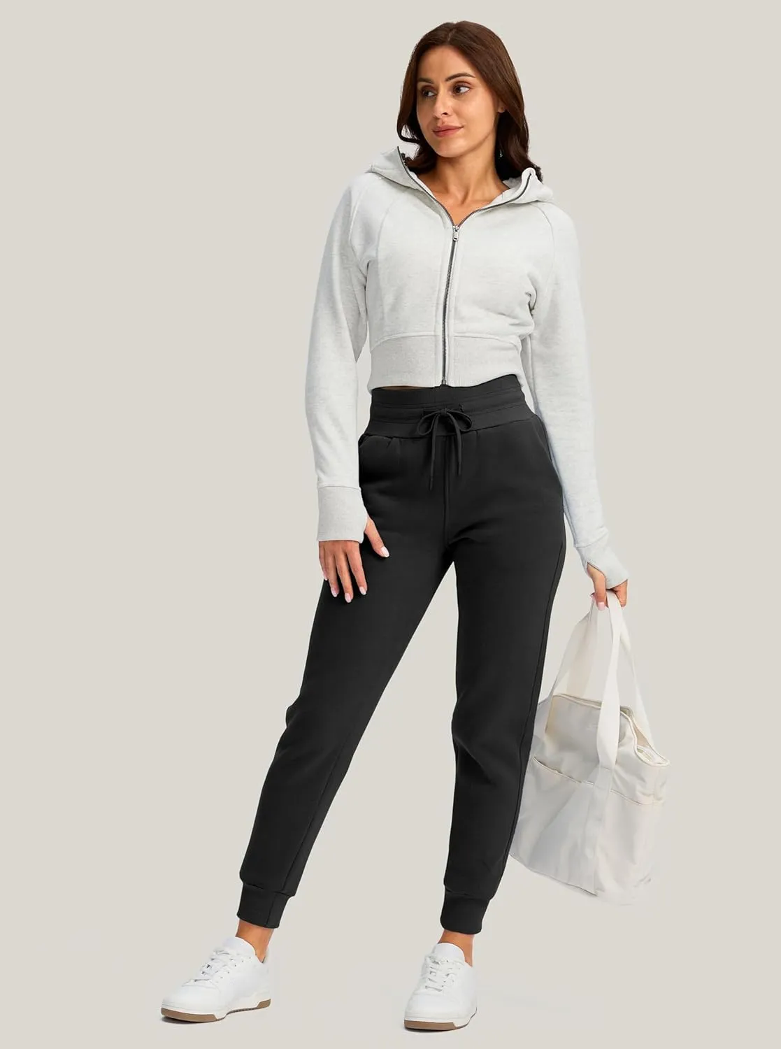 G Gradual Women's Sherpa Fleece Lined Pants with Zipper Pockets Winter Warm Joggers High Waisted Fleece Sweatpants