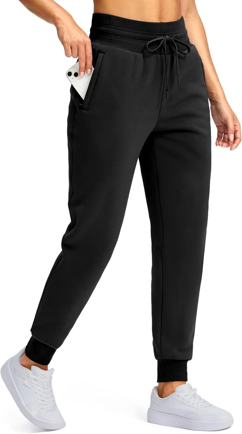 G Gradual Women's Sherpa Fleece Lined Pants with Zipper Pockets Winter Warm Joggers High Waisted Fleece Sweatpants