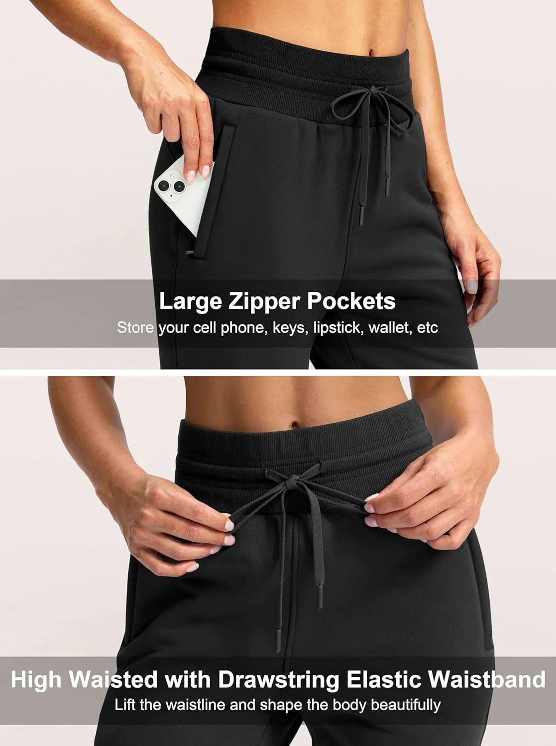G Gradual Women's Sherpa Fleece Lined Pants with Zipper Pockets Winter Warm Joggers High Waisted Fleece Sweatpants