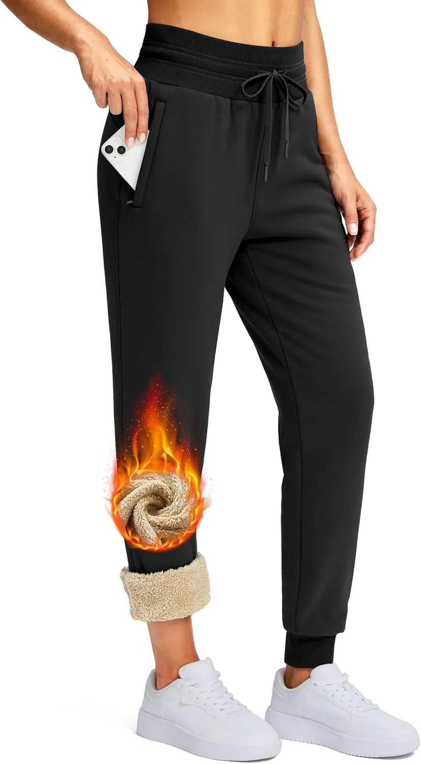G Gradual Women's Sherpa Fleece Lined Pants with Zipper Pockets Winter Warm Joggers High Waisted Fleece Sweatpants