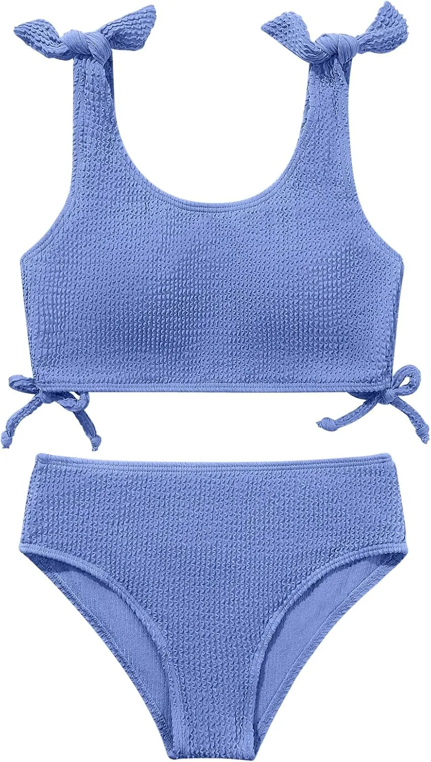 Girls 2 Pieces Swimsuits Solid Swimwear Bowknot Shoulder Strapes Bikini Set 9-16 Years Teen Girl Summer Bathing Suit