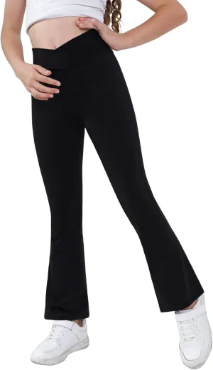 Girls Yoga Pants V Cross Waist Wide Leg Workout Flare Pants High Waist Bootcut Pants
