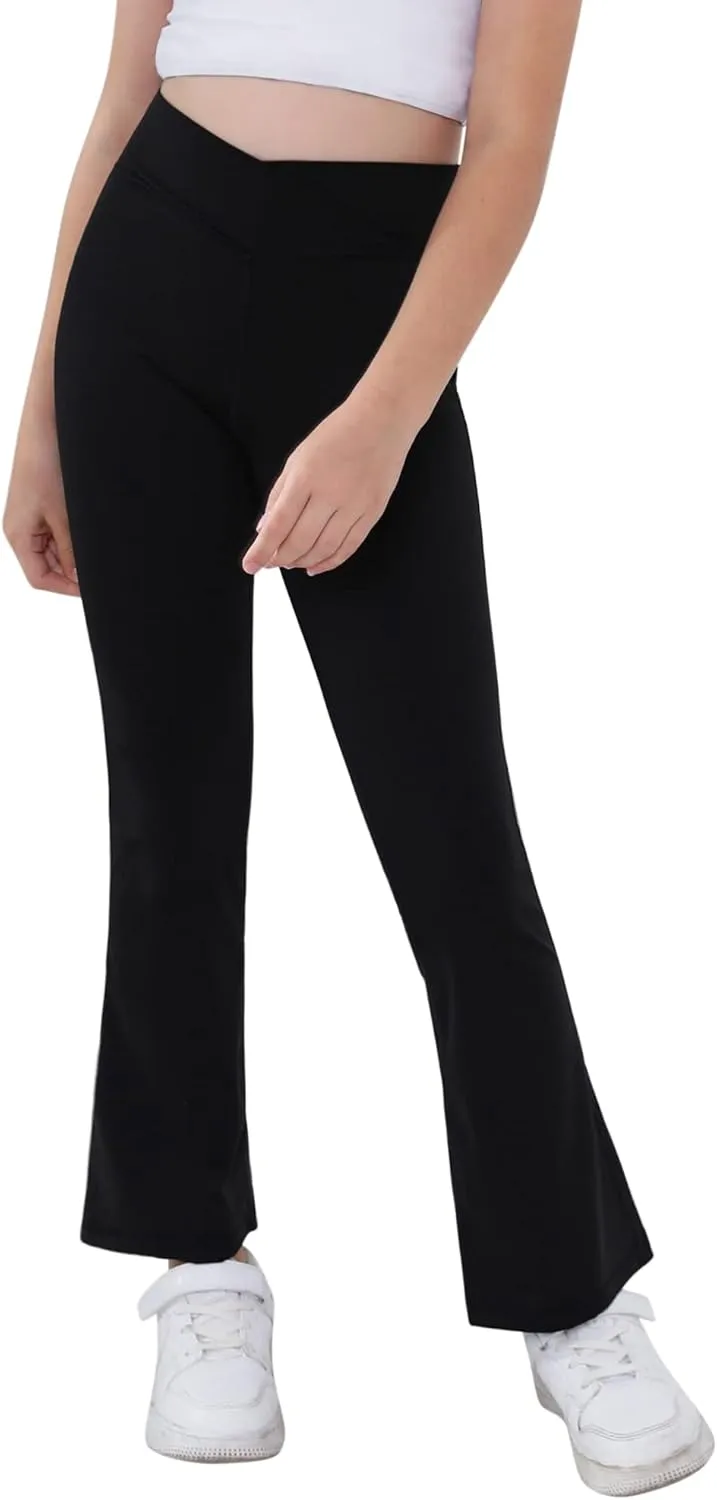 Girls Yoga Pants V Cross Waist Wide Leg Workout Flare Pants High Waist Bootcut Pants