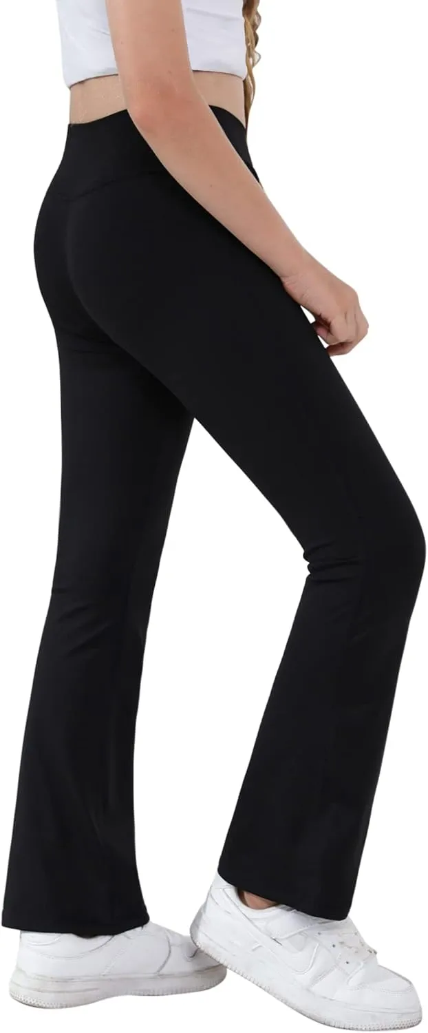 Girls Yoga Pants V Cross Waist Wide Leg Workout Flare Pants High Waist Bootcut Pants