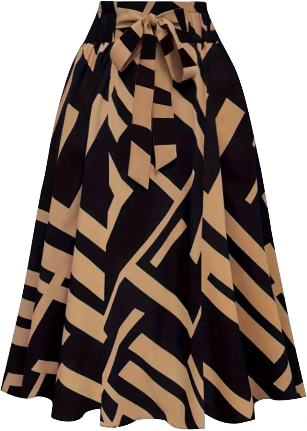 GORGLITTER Women's Bow Midi Skirt Y2K Color Block Tie Belted High Waist A Line Flowy Skirts Casual Dressy