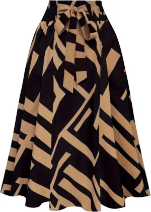 GORGLITTER Women's Bow Midi Skirt Y2K Color Block Tie Belted High Waist A Line Flowy Skirts Casual Dressy