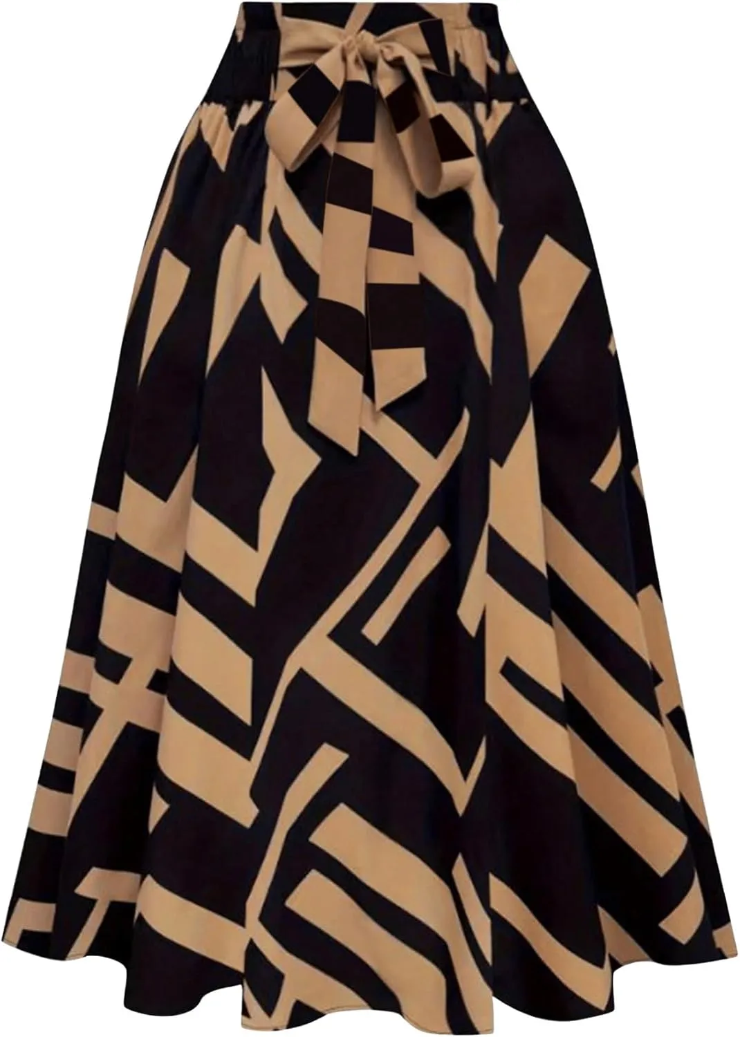 GORGLITTER Women's Bow Midi Skirt Y2K Color Block Tie Belted High Waist A Line Flowy Skirts Casual Dressy