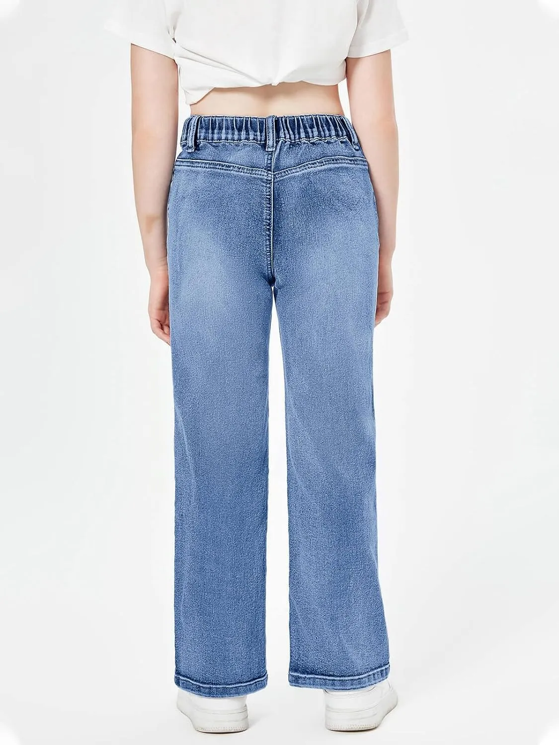 Haloumoning Girls High Waisted Jeans Straight Leg Stretch Demin Pants Cute Casual Trousers with Pockets